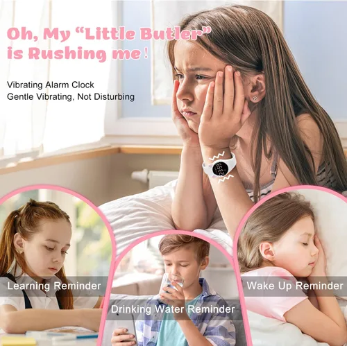Vista 4 de Relojes digitales para niños y niñas, reloj deportivo con rastreador de fitness, podómetro, reloj despertador, cronómetro, no necesita aplicación
