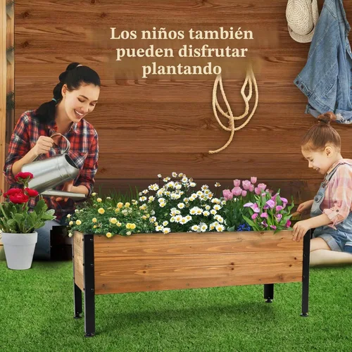 Vista 5 de OIPRTGFJ Maceta rectangular de madera para jardín, cama de jardín elevada para exteriores, macetas para plantas al aire libre, 37 x 13 x 15