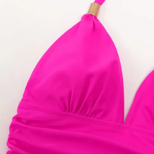 Vista 4 de RXRXCOCO - Traje de baño fruncido de una pieza con cuello en V para mujer con control de abdomen cuello halter
