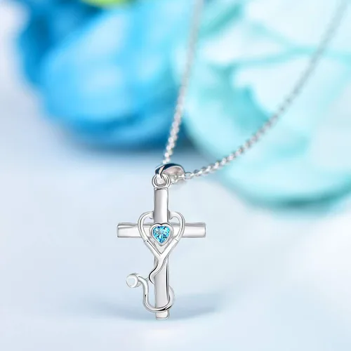 Vista 3 de Collar con colgante de estetoscopio con temática de medicina de plata de ley 925 para doctor o enfermera, regalo para graduación, estudiantes