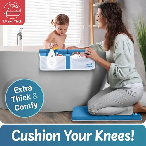 Vista 5 de Simply Parents Cómodo juego de rodilleras y coderas para el baño del bebé, almohadilla antideslizante de secado rápido para bañar al bebé