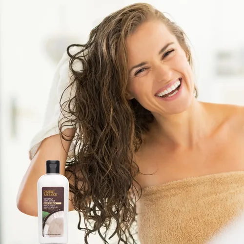 Vista 6 de Desert Essence Coconut Soft Curls - Crema para el cabello rizado a base botánica para cabello rizado, sin silicona, hidratante con aceite de coco