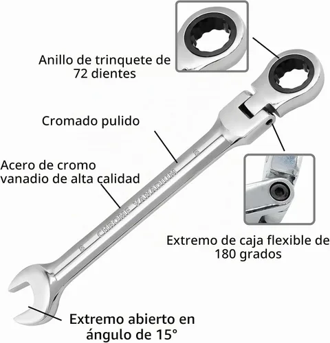 Vista 4 de Llave de trinquete de cabeza flexible de 0.315 in Llave de cromo