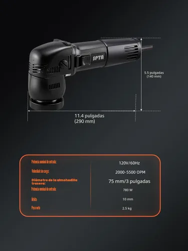 Vista 5 de SPTA Mini pulidor orbital - 3 pulgadas 10 mm/780W de velocidad variable de doble acción con almohadillas de pulido, discos de lijado, cepillo