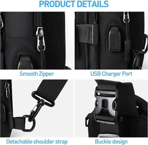 Vista 7 de Mochila cruzada pequeña negra para hombre y mujer, H-Negro, S, Moda