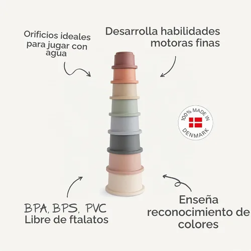 Vista 8 de Mushie - Juego de tazas apilables, 8 piezas Hecho en Dinamarca (Bosque)