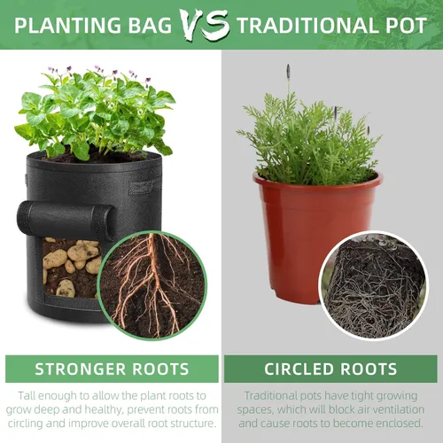 Vista 5 de LITLANDSTAR Paquete de 6 bolsas de cultivo de papas de 7 galones, tela no tejida resistente, bolsa de plantación de jardín, contenedor de plantas