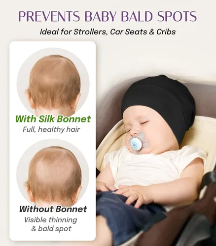 Vista 7 de OLESILK Gorro de Seda para Bebé de 0-6 Meses - Gorro de Cabello para Niños Pequeños de Seda de Morera 100%, Gorro de Noche Ajustable para Dormir