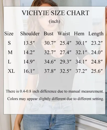 Vista 2 de VICHYIE Camiseta de manga corta con cuello en V para mujer, estilo casual, ajustada