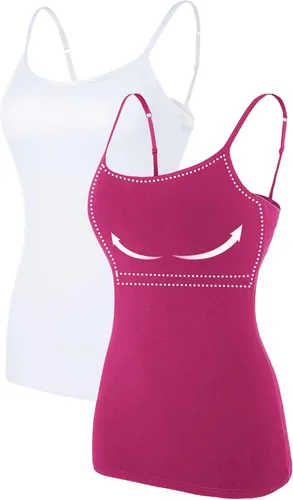 Vista 7 de Camisa Attraco de algodón, con tirantes estilo espagueti, con brasier incorporado, 2 paquetes, para mujer