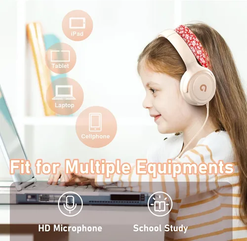 Vista 7 de ADOOPE - Auriculares para niños con cable, conector de 3,5 mm, control de volumen seguro de 85/94 dB, micrófono incorporado, auriculares