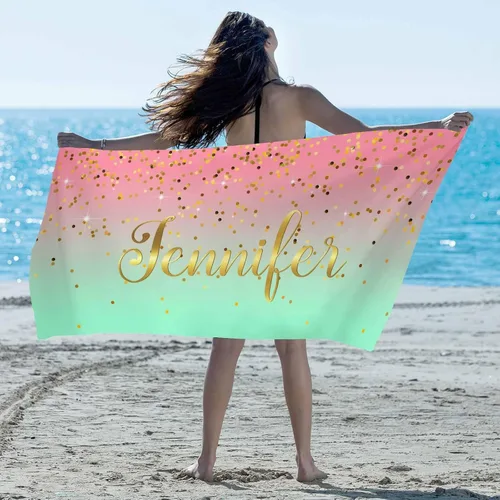 Vista 9 de Artsadd Toalla de playa personalizada con nombre, toallas de playa personalizadas con puntos azules y flores, toallas de playa con nombre