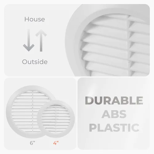 Vista 4 de Paquete de 5 rejillas de ventilación redondas de plástico blanco de 4 pulgadas - Rejilla de ventilación de aire - Cubierta de rejilla - Malla