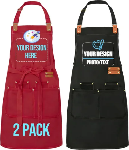 Vista 18 de BeautyWill Delantal personalizado personalizado para hombres y mujeres, delantales de cocina personalizados con bolsillos, nombre, texto, logotipo