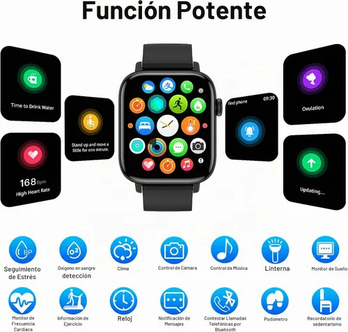 Vista 4 de Reloj inteligente para iPhone Android, rastreador de fitness de 1.9 pulgadas con (respuesta/hacer llamadas) IP 67 relojes digitales deportivos Negro
