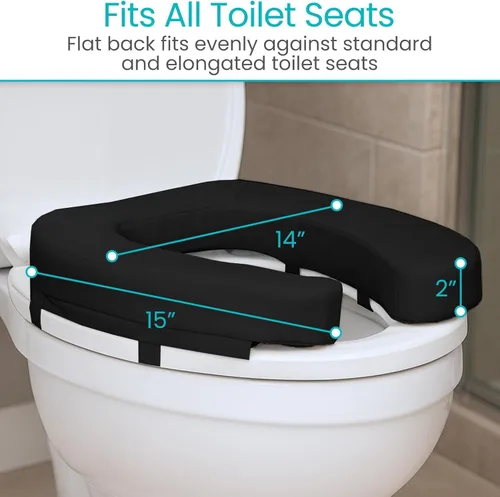 Vista 5 de Asiento de Inodoro Vive (Espuma Acolchada Suave) - Fácil de Limpiar, Acolchado Suave para Baño - Apto para Asientos Estándar y Alargados - Donut