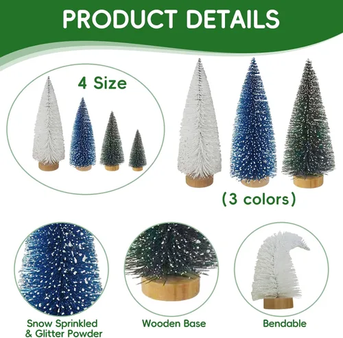 Vista 3 de Árbol de Navidad pequeño, mini árbol de Navidad, árbol de pino, cepillo de botella árboles falsos con base de madera para decoración de mesa