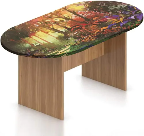 Vista 22 de Mantel ajustable ovalado de poliéster elástico de fantasía, diseño de casa del bosque en musgo, diseño de bosque encantado, se adapta a mesas