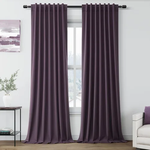Vista 80 de Nanspring Cortinas de lino 100% opacas para dormitorio, 96 pulgadas de largo, con pestaña trasera, bolsillo para barra, aislamiento térmico, cortina