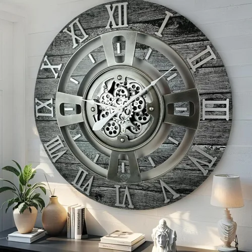 Vista 19 de ImprovingLife The Gears Reloj de pared con engranajes móviles reales línea Inglaterra (Verde Aguamarina, 24 pulgadas (60 cm))
