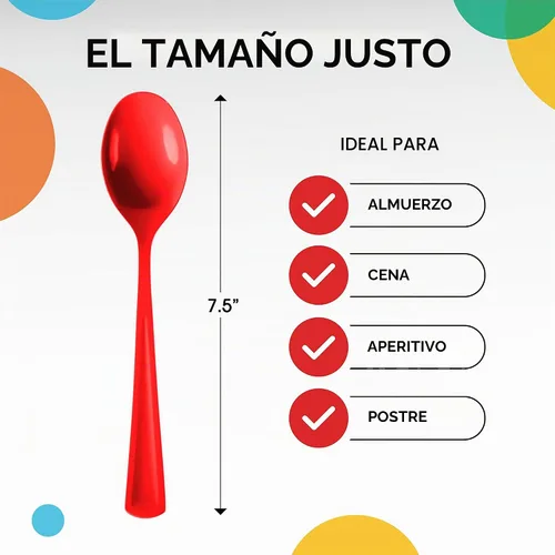 Vista 2 de Party Solids cubiertos de plástico desechables resistentes rojos - 200 piezas, cubiertos, vajilla, cucharas de plástico