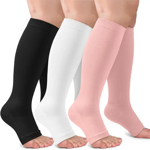 Vista 15 de CTHH Calcetines de compresión sin dedos para mujeres y hombres con puntera Beige