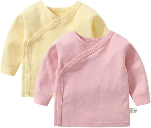 Vista 10 de HAOLUKI Baby Long Sleeve Side-snap Cotton Shirt Unisex Newborn Girls Boys Kimono Tee Shirts Top