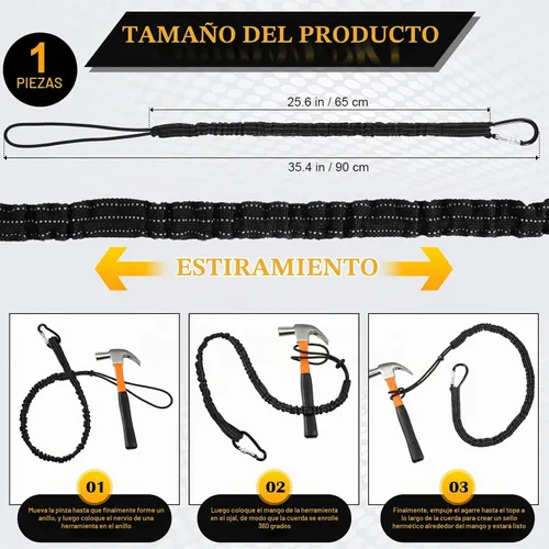 Vista 2 de LEIFIDE 1 pieza de cordón para herramientas de longitud estándar, correa de seguridad para herramientas de 17.6 lb 8 kg, resistente, ajustable