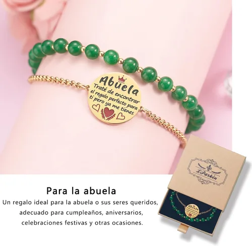 Vista 4 de LParkin Doble Cuenta Pulsera Abuela Acero Inoxidable, Regalo Original para Abuela, Obsequios Abuela Personalizados Cumpleaños