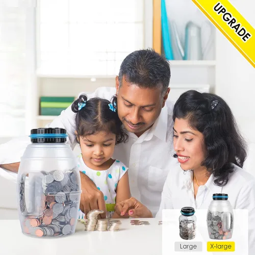Vista 2 de Alcancía extra grande para niños y adultos, banco digital Vcertcpl con contador de monedas LCD, capacidad de 2.8 L, tarro de dinero para adultos