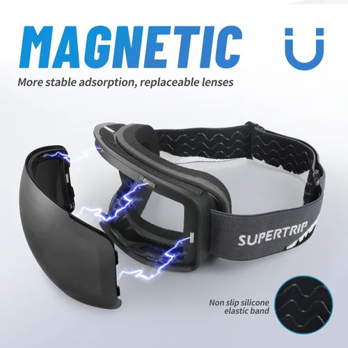 Vista 2 de Supertrip Gafas de esquí para adultos, lentes intercambiables antivaho para nieve, snowboard para hombres, mujeres y jóvenes