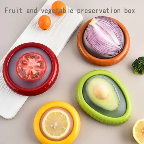 Vista 5 de Juego de 4 recipientes de almacenamiento de frutas y verduras ABS para refrigerador, contenedor de almacenamiento de cebolla, aguacate, protector