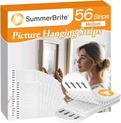Vista 8 de SummerBrite - Tiras resistentes para póster y marco, 32 pares, XL, color blanco Extra strong wall adhesive, clean peel removal, ideal for large