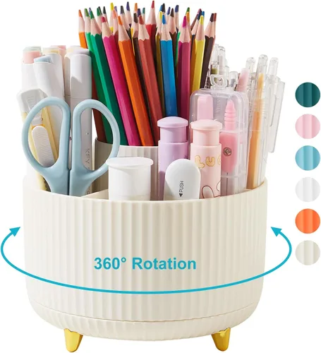 Vista 10 de Organizador de escritorio para lápices y bolígrafos, 5 ranuras, rotación de 360 grados, organizadores de escritorio para lápices y bolígrafos