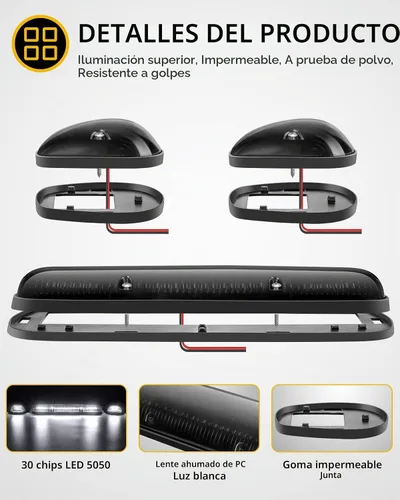 Vista 2 de Partsam 3 piezas de lente de cubierta ahumada blanca 30 LED marcador de cabina de techo + paquete de cables compatibles con Silverado/Sierra 1500