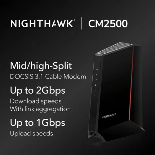 Vista 2 de NETGEAR Nighthawk DOCSIS 3.1 Módem de cable de división media/alta (CM2500) – Aprobado para las velocidades más rápidas de hoy y compatible