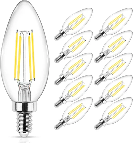 Vista 21 de Ascher - E12 - Paquete de 5 bombillos LED clásicos de candelabro de 4 vatios, equivalentes a 40 vatios, luz blanca y cálida de 2700 K, no Blanco