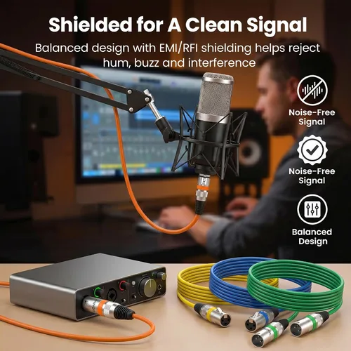 Vista 5 de GEARit XLR Cables de 1 pie 6 unidades de varios colores, cable de micrófono XLR macho a hembra, cable de micrófono blindado equilibrado