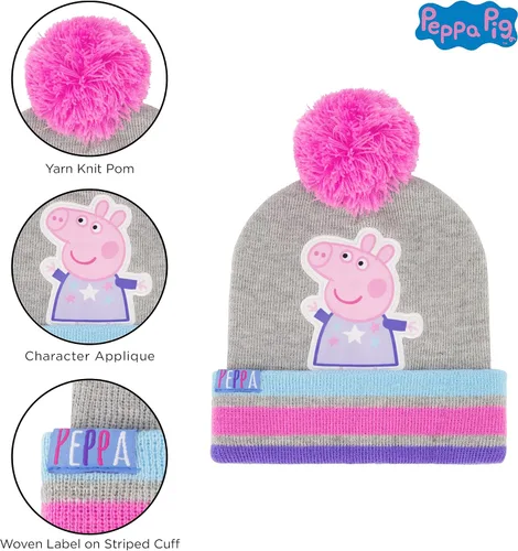 Vista 4 de Hasbro Sombrero de invierno, guantes para niños pequeños, gorro de bebé de Peppa Pig para niña
