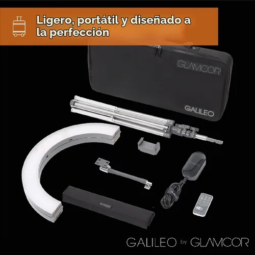Vista 2 de GLAMCOR Galileo Pro Kit: anillo de luz plegable con soporte, anillo de luz portátil para creador de contenido del teléfono con función Bluetooth
