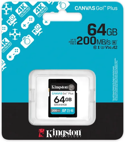 Vista 3 de Kingston Canvas Go Plus - Tarjeta SD de 64 GB Hasta 200 MB/s Clase 10