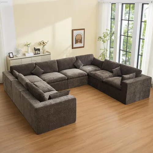 Vista 17 de WUTUTUEE Otomana Cloud de 33.5 pulgadas para sofá modular, cómodo reposapiés tapizado de felpilla con espuma viscoelástica, embalaje totalmente