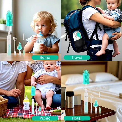 Vista 7 de Limpiador Eléctrico de Cepillo para Botellas Nueva Actualización, Limpiador Eléctrico Portátil de Cepillo para Biberones para Viajes, Kit Limpiador