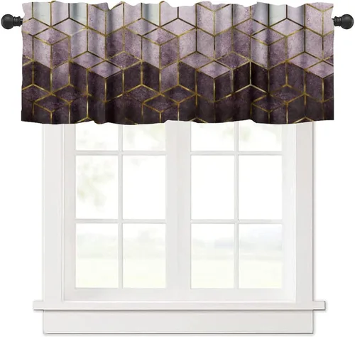 Vista 17 de Cenefa de cortina geométrica para ventanas, cenefa moderna con bolsillo para barra, 1 panel, cortinas cortas abstractas para playa, cortinas cortas