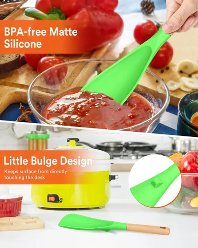 Vista 5 de Cuchara de cocina para utensilios de cocina antiadherentes, ideal para cocinar y servir silicona mate resistente sin BPA, cuchara con mango de Verde
