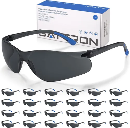 Vista 13 de Gafas de seguridad teñidas paquete de 48, lentes de humo oscuro con protección UV, gafas de sol de seguridad para hombres y mujeres, protección