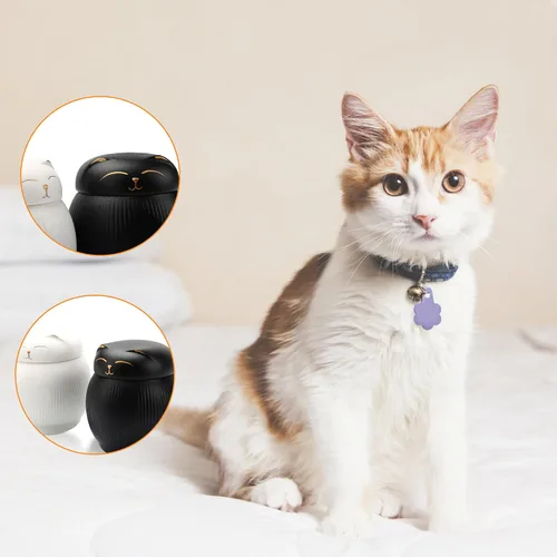 Vista 6 de Urna de cerámica para gatos para cenizas - Caja conmemorativa Negro