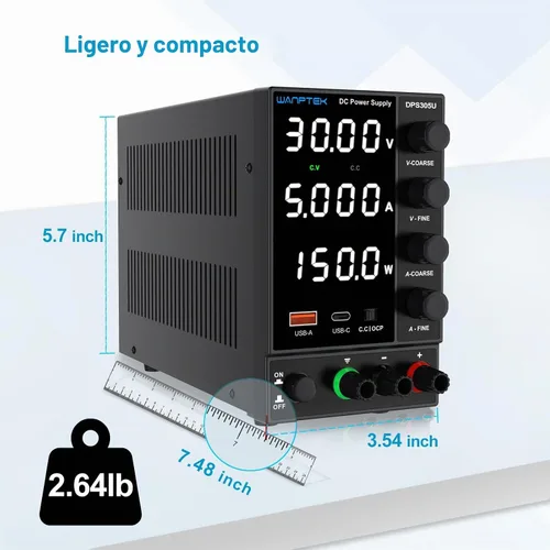 Vista 5 de Fuente de alimentación CC, fuente de alimentación de banco con perilla de codificador, fuente de alimentación regulada ajustable con USB de 5 V 3.6