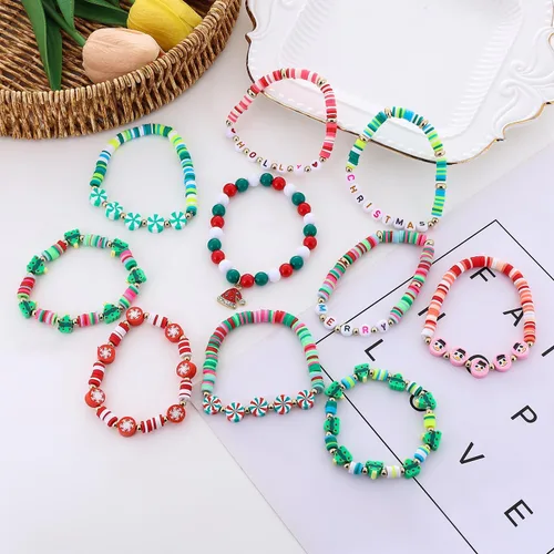 Vista 3 de Taouzi 10 pulseras de Navidad para mujer, pulseras elásticas apilables de Navidad, con copos de nieve, regalos de Navidad para mujeres y niñas