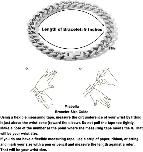 Vista 7 de Pulsera de eslabones cubanos de acero inoxidable de 0.315 pulgadas para hombresmujeresniños, platachapado en oro de 18 quilates, 789 pulgadas